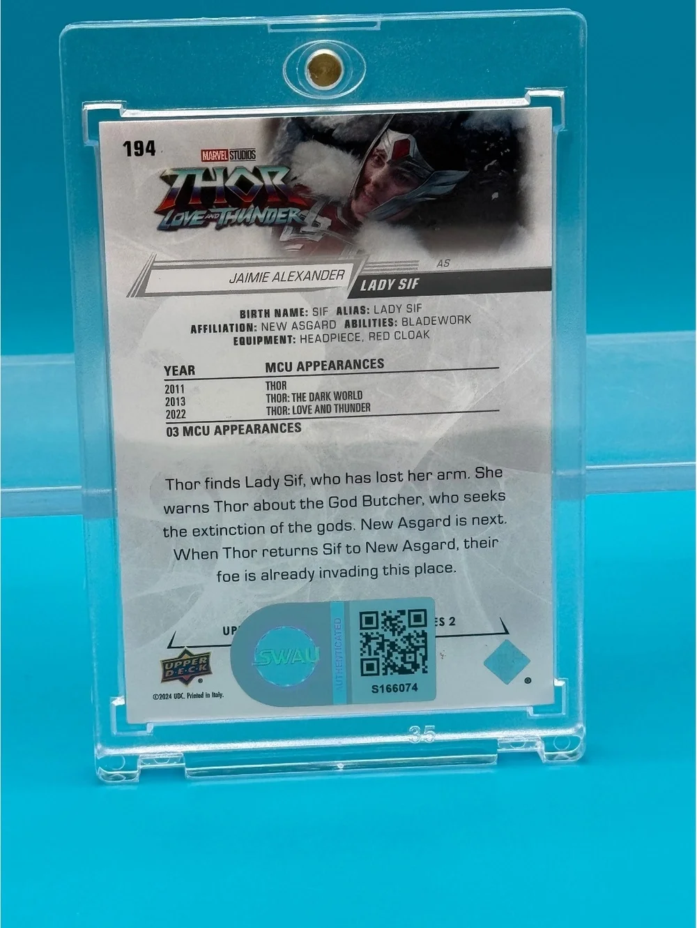 Jaimie Alexander signed Lady Sif 2024 upper Deck card with SWAU COA